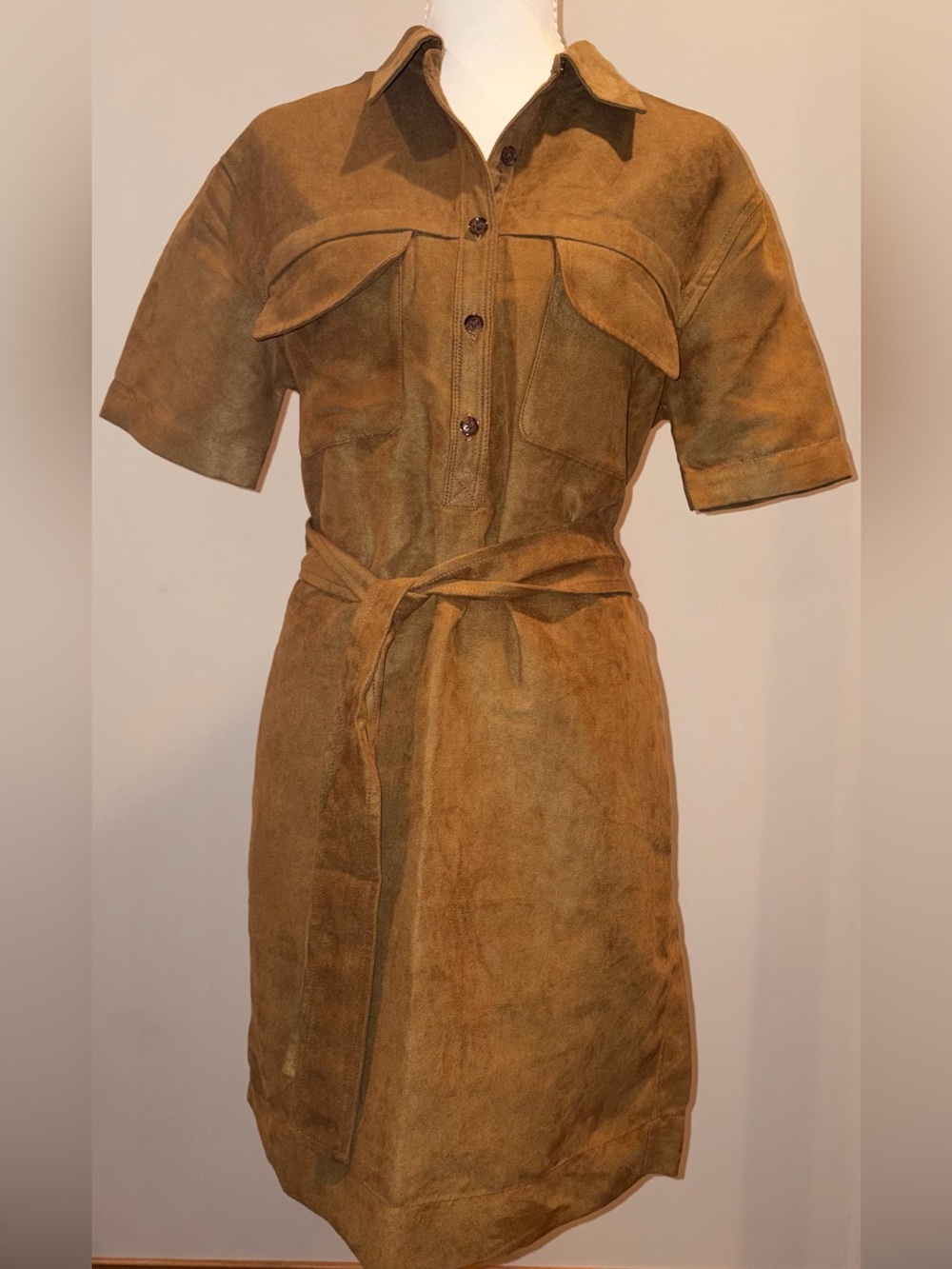 Banana Republic Vegan Suede shirt dress with self tie belt sz S NWT